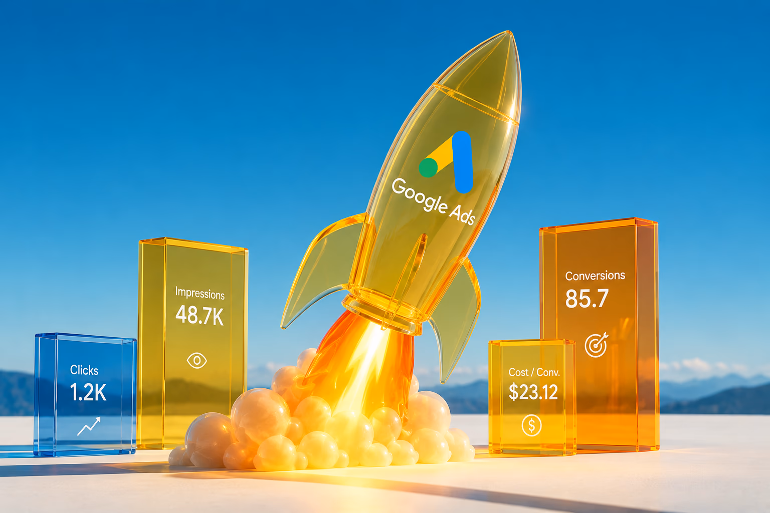 Google Ads composition — paid media campaigns wired to convert.
