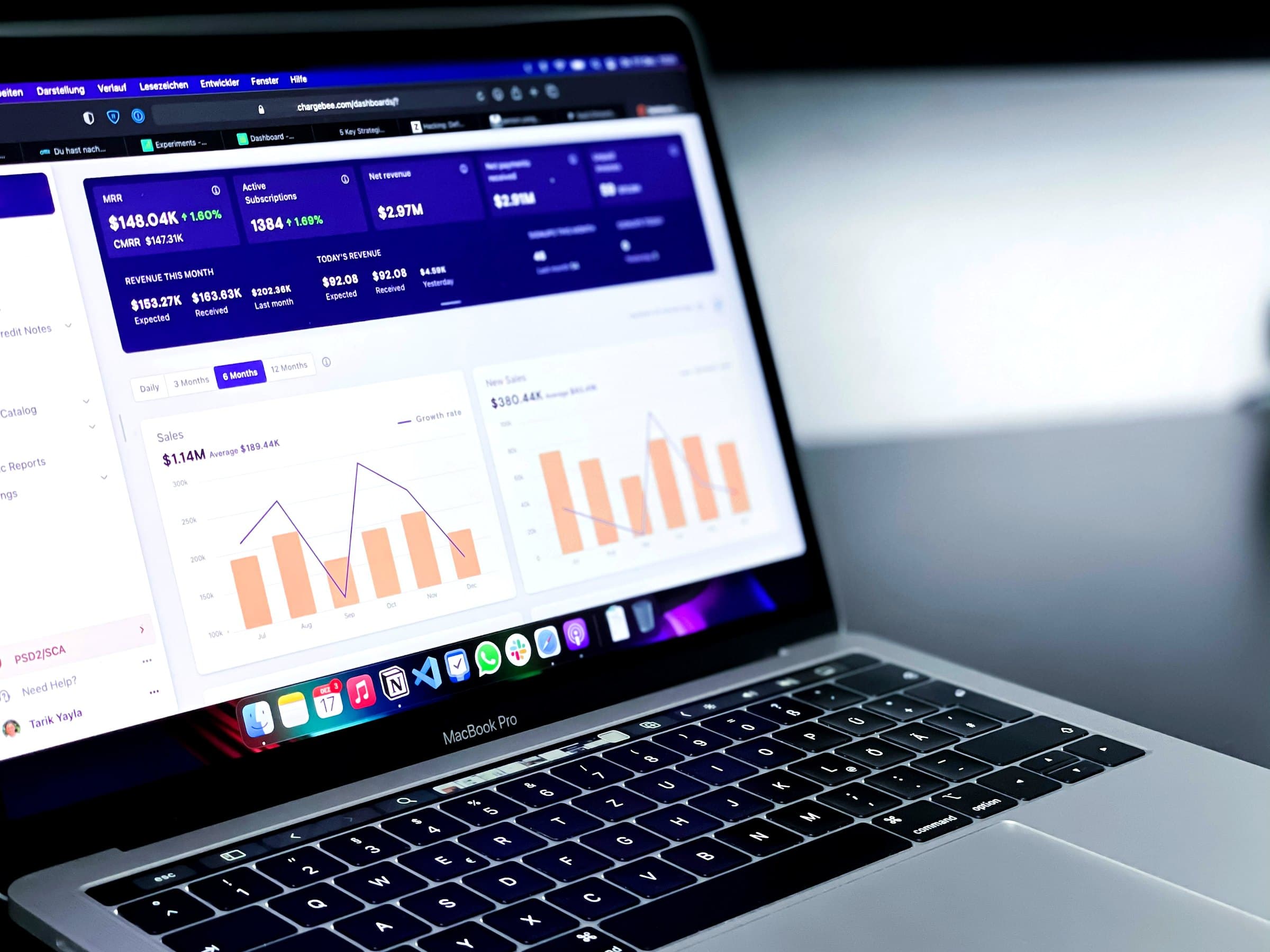 A laptop showing a tidy CRM / pipeline view.