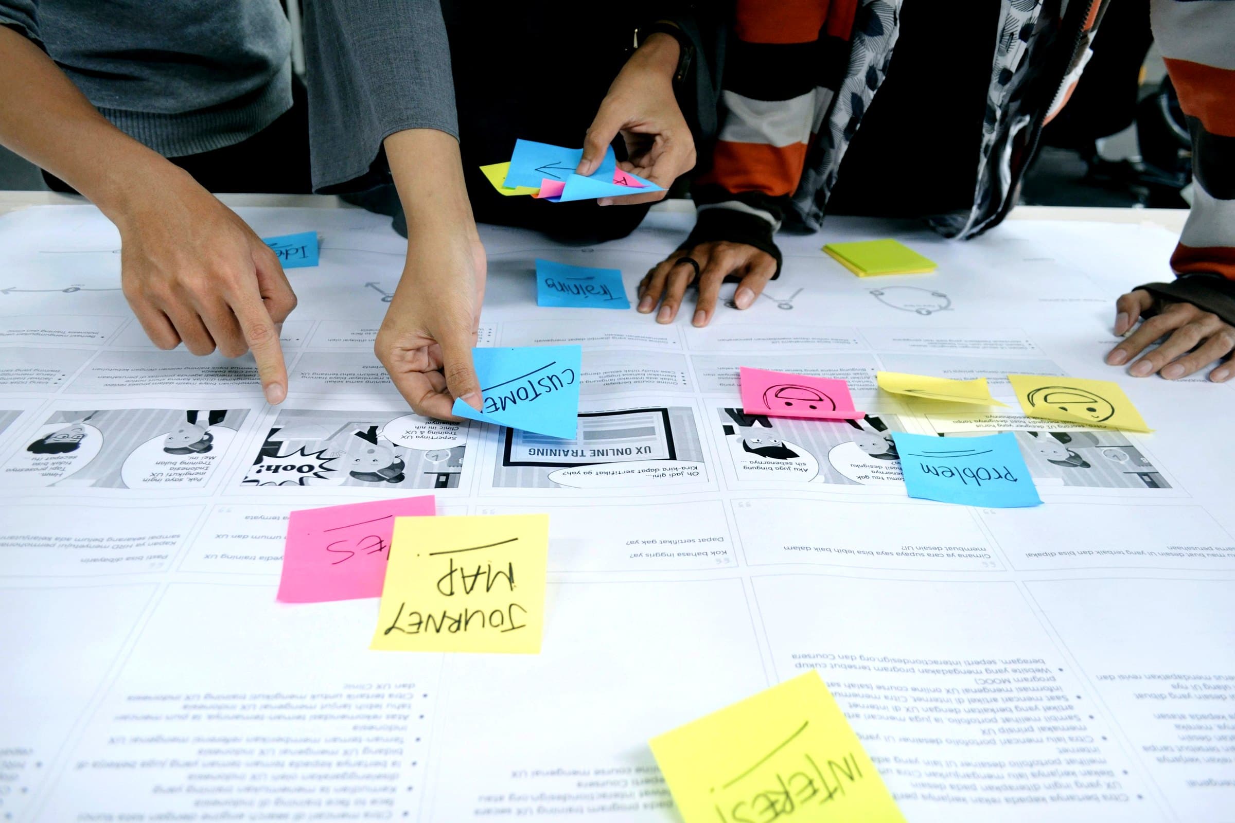Two people doing customer-discovery work in a focused session.